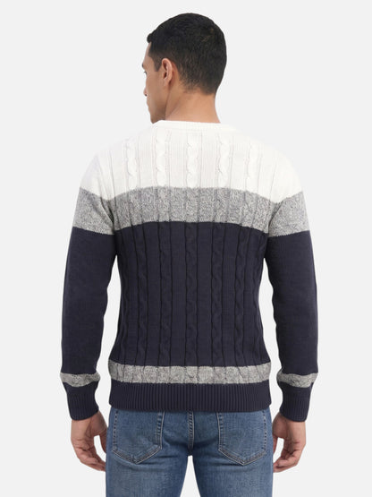 Montviro | Men's Cable Knit Colour-Block Crew Neck Jumper