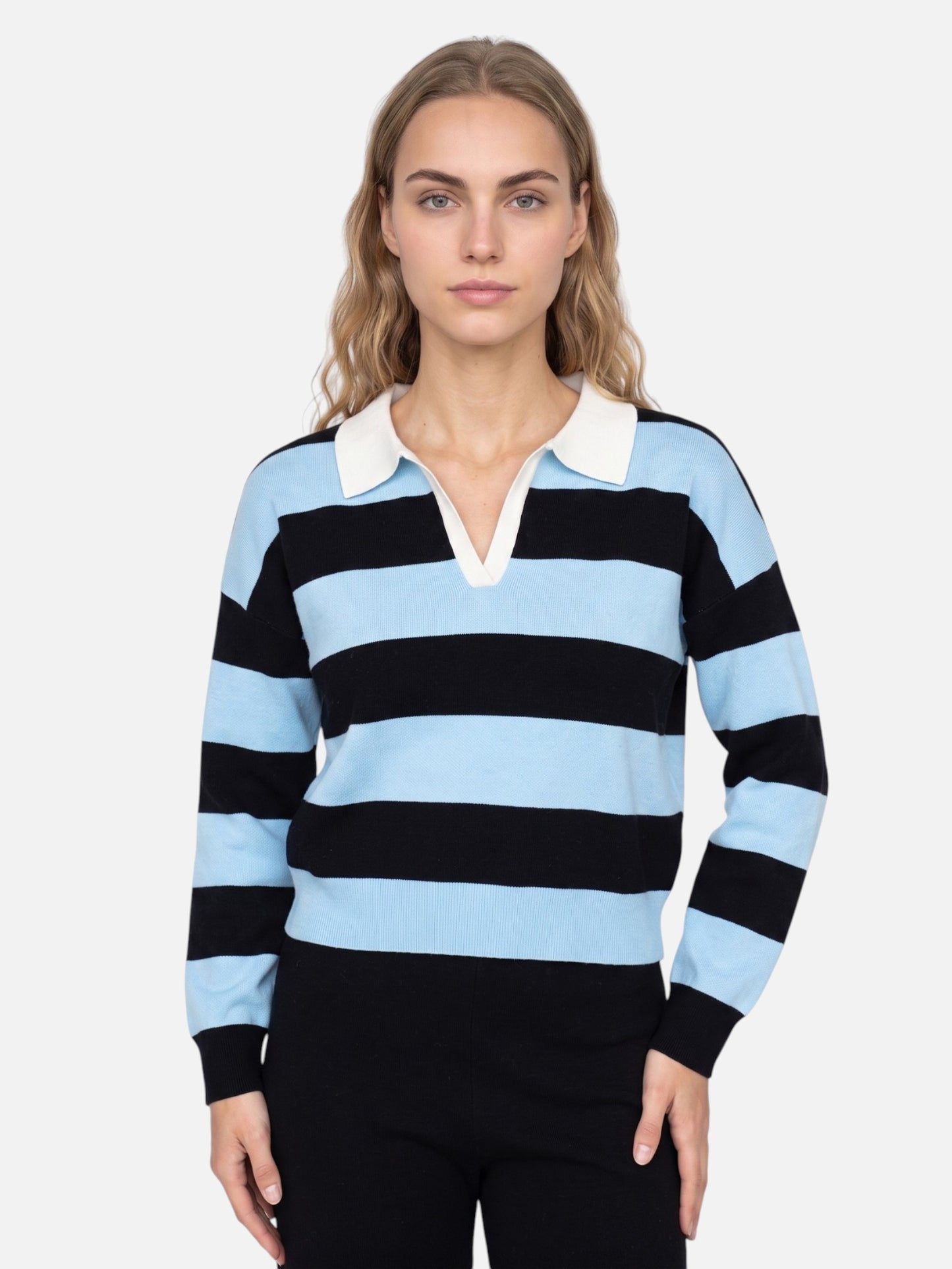 Montviro | Women’s Polo Neck Striped Sweater – Casual Chic Style
