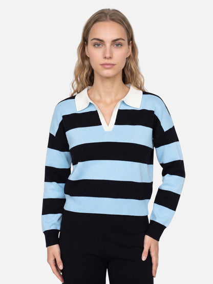 Montviro | Women’s Polo Neck Striped Sweater – Casual Chic Style