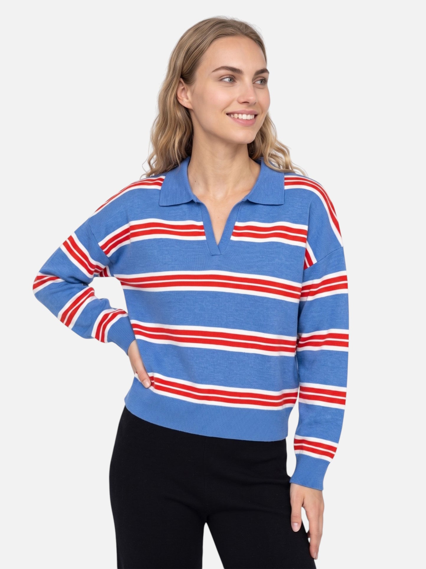Montviro | Women’s Polo Neck Striped Sweater – Casual Chic Style
