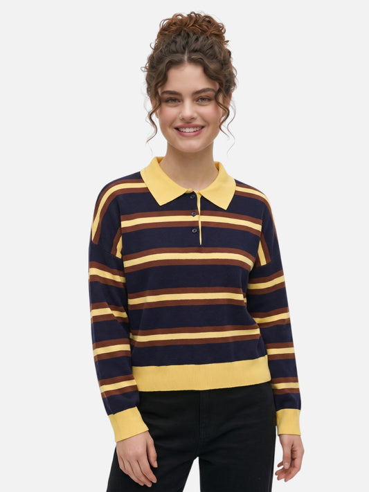 Montviro | Women’s Polo Neck Striped Sweater – Casual Chic Style