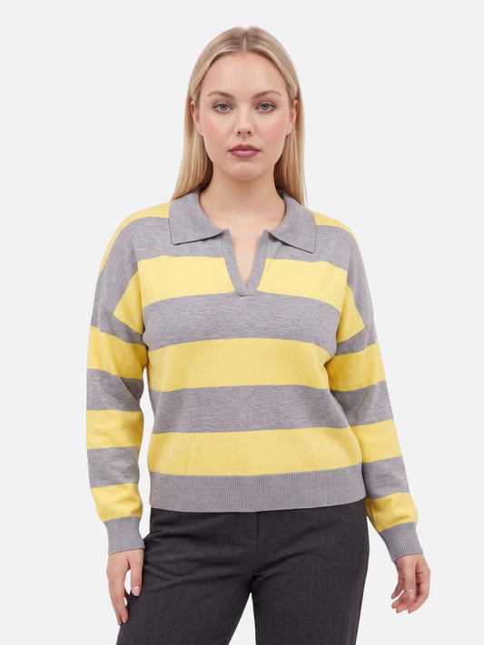 Montviro | Women’s Polo Neck Striped Sweater – Casual Chic Style