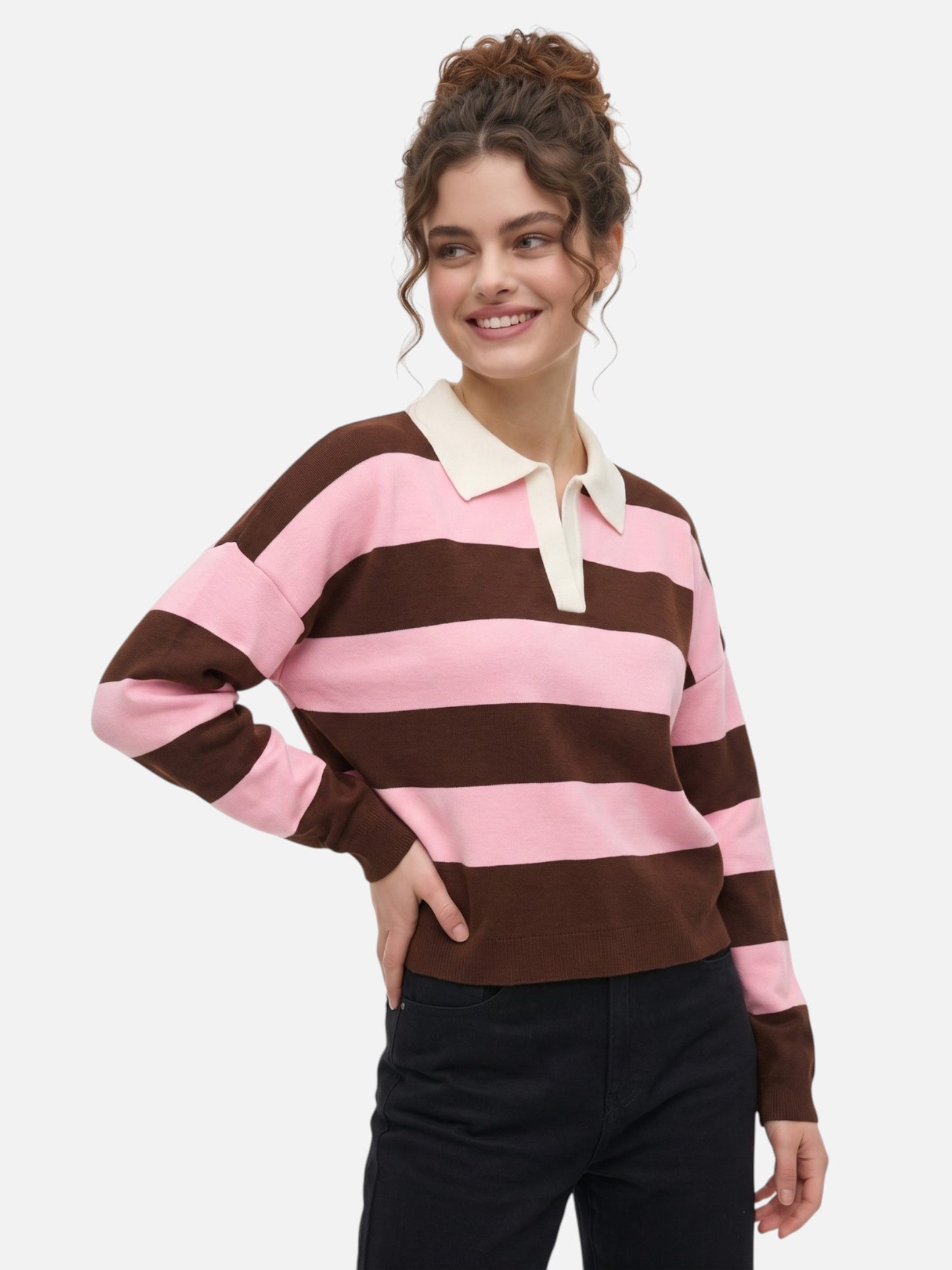 Montviro | Women’s Polo Neck Striped Sweater – Casual Chic Style
