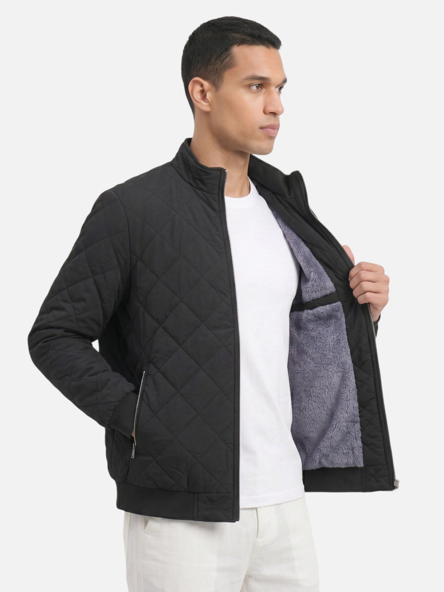 Montviro | Men's Diamond-Pattern Fleece-Lined Bomber Jacket