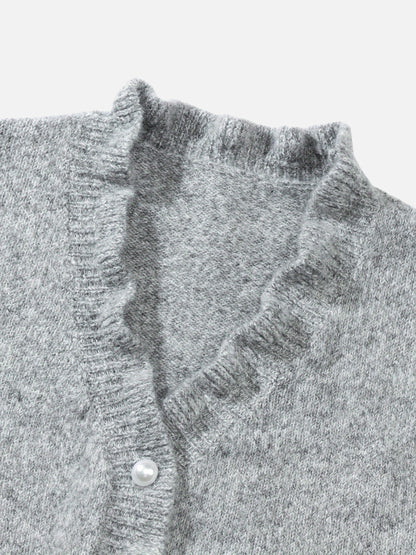 Montviro | Women’s Pearl Button Frill Knit Cardigan
