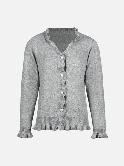 Montviro | Women’s Pearl Button Frill Knit Cardigan