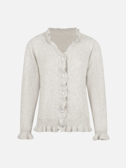 Montviro | Women’s Pearl Button Frill Knit Cardigan
