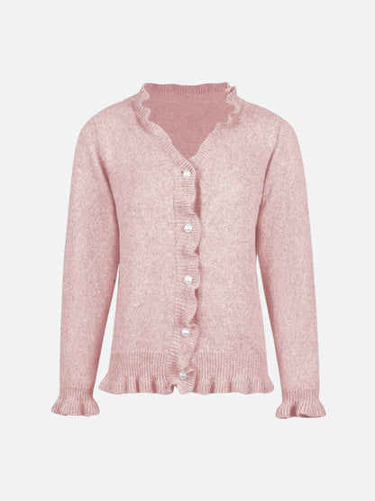 Montviro | Women’s Pearl Button Frill Knit Cardigan