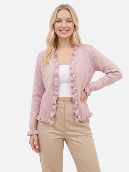 Montviro | Women’s Pearl Button Frill Knit Cardigan