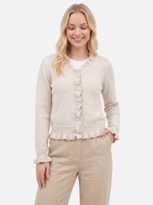 Montviro | Women’s Pearl Button Frill Knit Cardigan