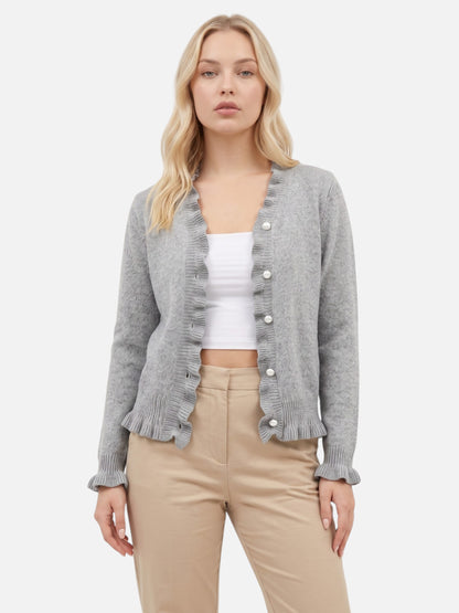 Montviro | Women’s Pearl Button Frill Knit Cardigan