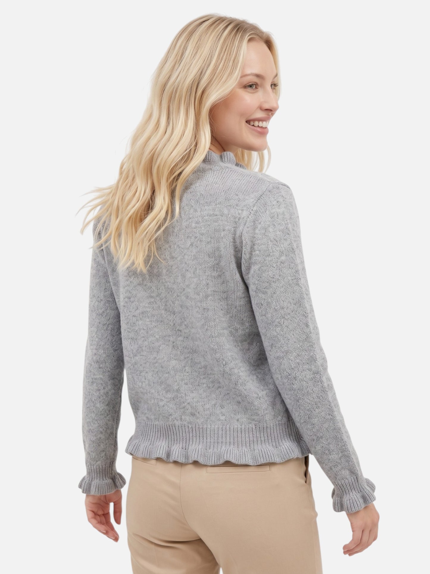 Montviro | Women’s Pearl Button Frill Knit Cardigan