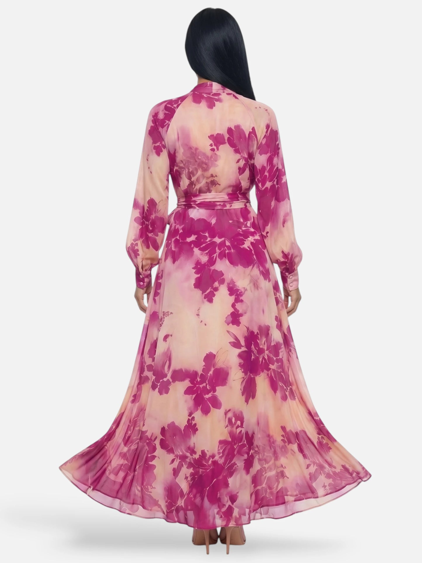 Montviro | Women’s Floral V-Neck Maxi Dress – Rose-Red Elegance