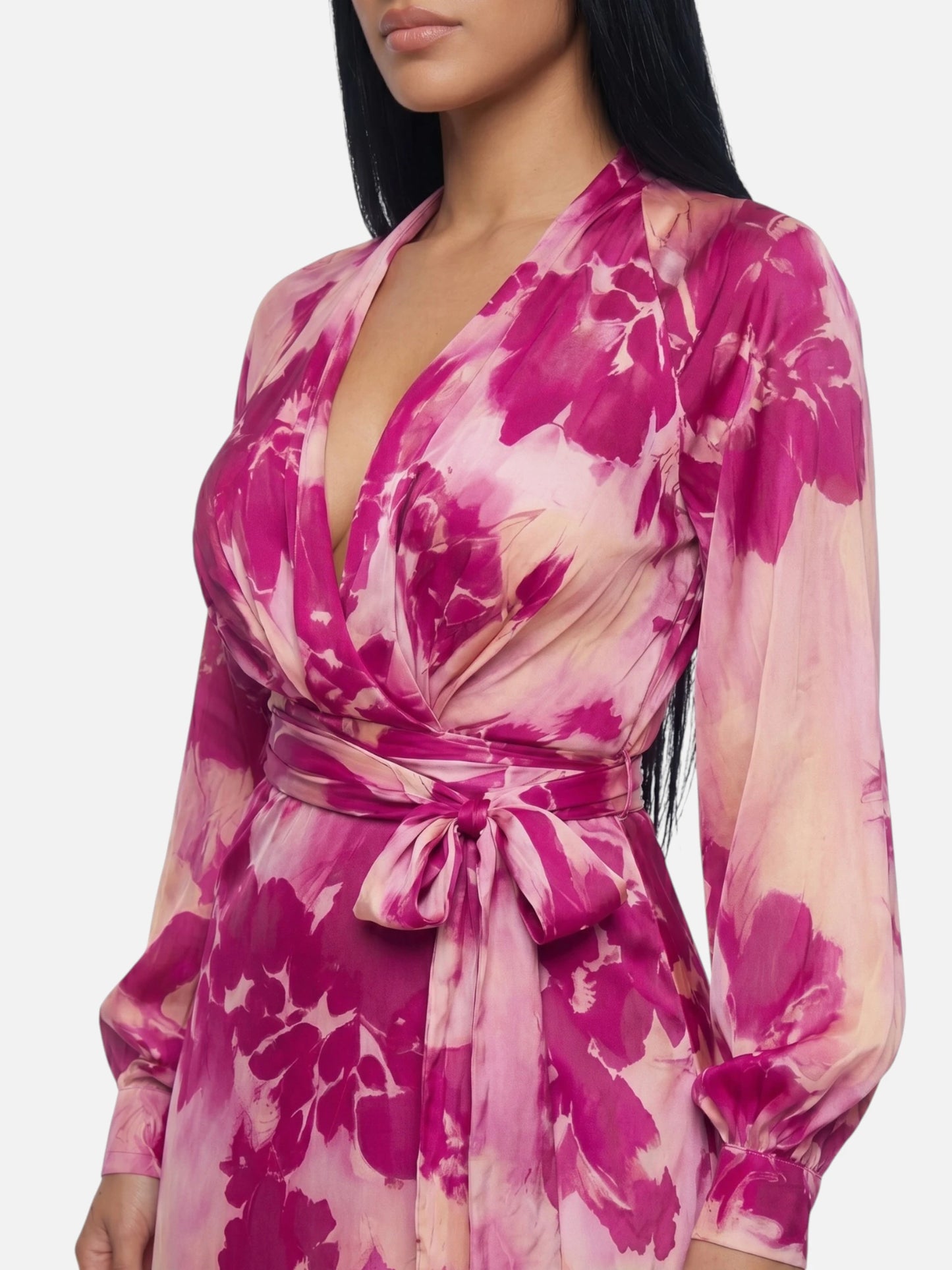 Montviro | Women’s Floral V-Neck Maxi Dress – Rose-Red Elegance