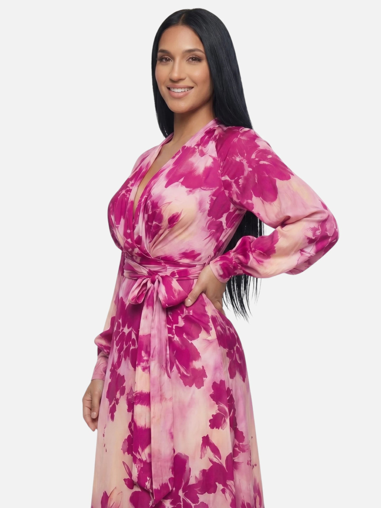Montviro | Women’s Floral V-Neck Maxi Dress – Rose-Red Elegance