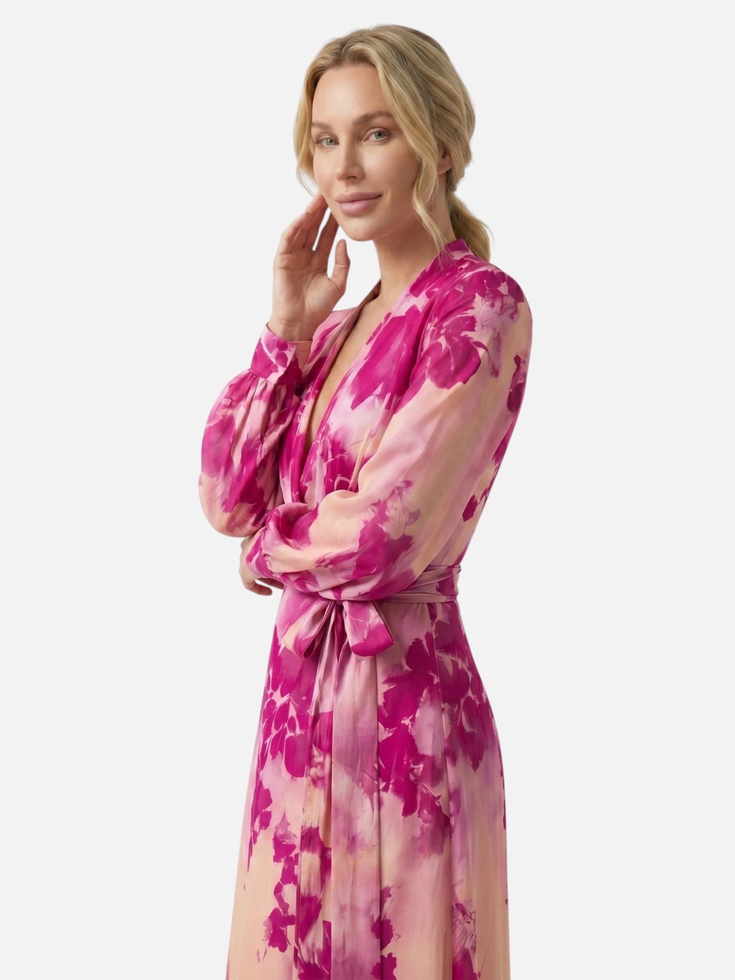 Montviro | Women’s Floral V-Neck Maxi Dress – Rose-Red Elegance