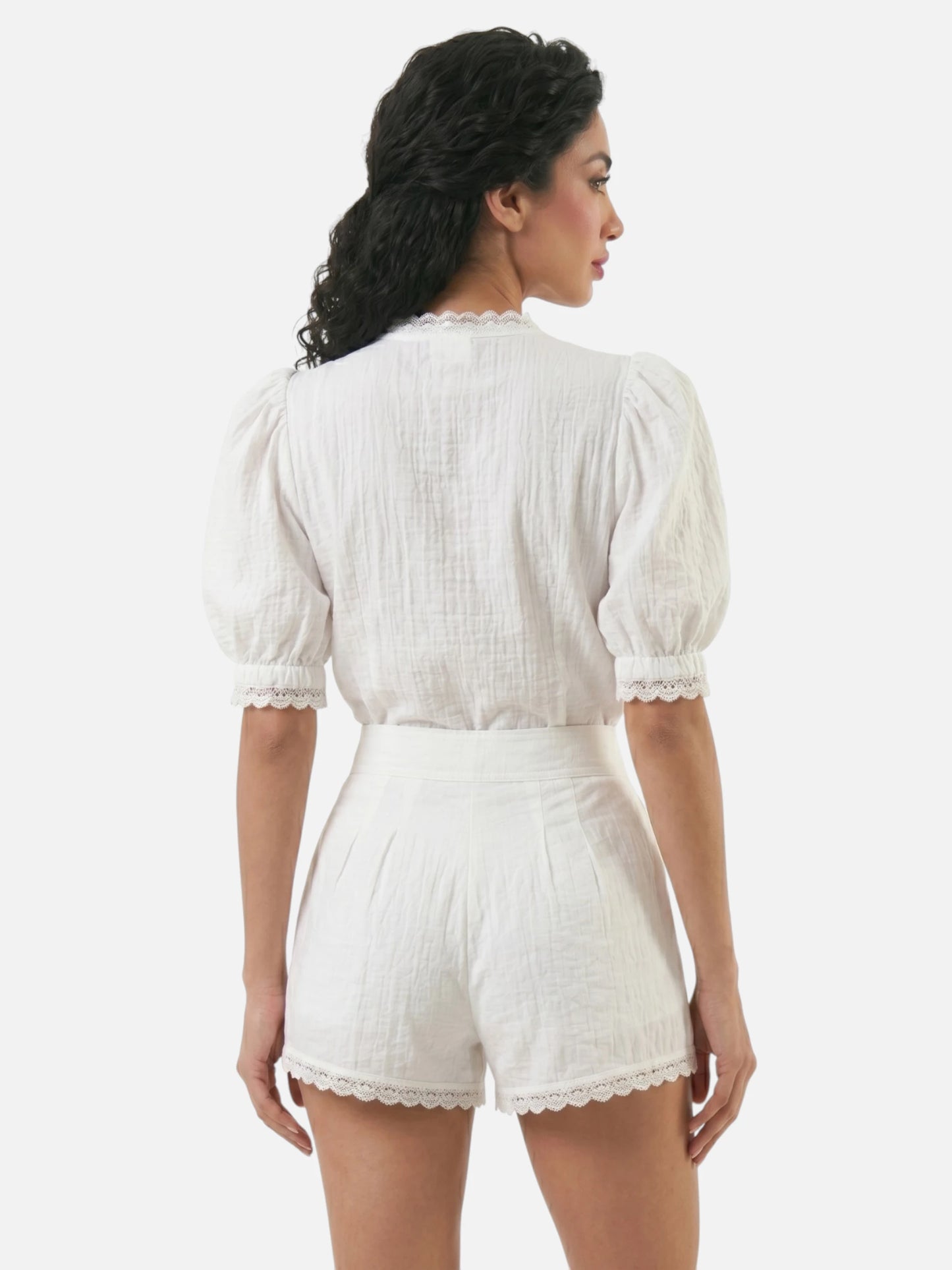 Montviro | Women’s Puff Sleeve Lace Trim Co-Ord Set – Refined Holiday Style