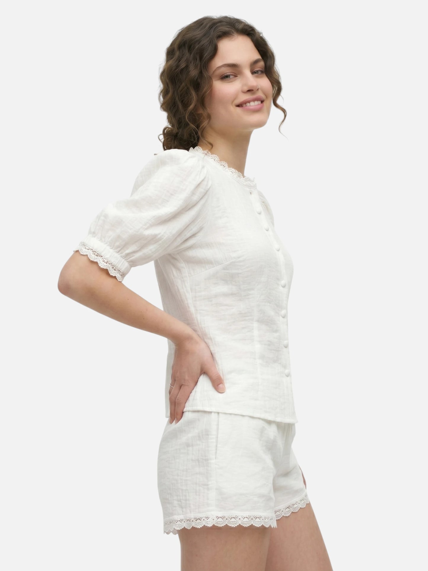 Montviro | Women’s Puff Sleeve Lace Trim Co-Ord Set – Refined Holiday Style