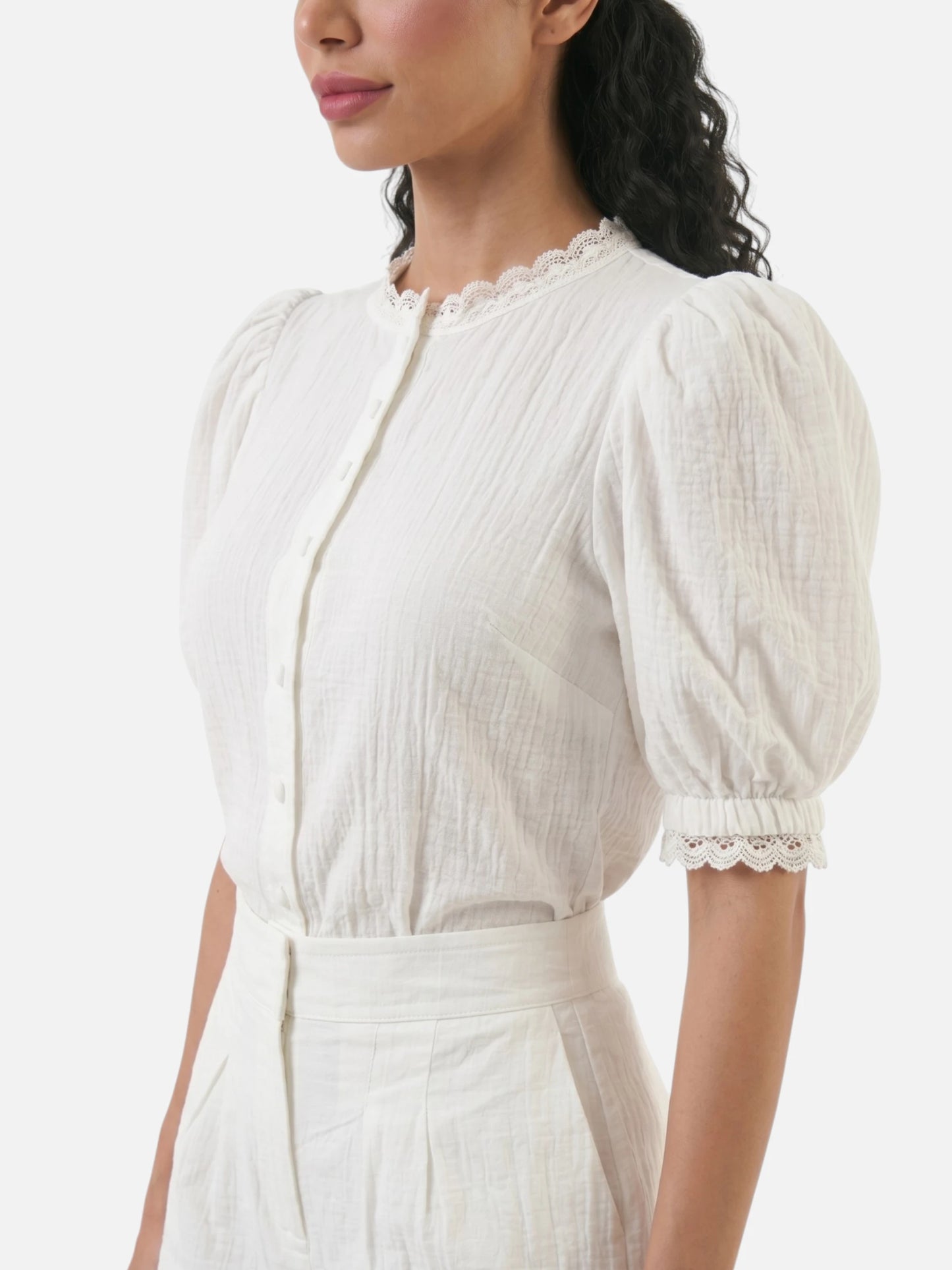 Montviro | Women’s Puff Sleeve Lace Trim Co-Ord Set – Refined Holiday Style
