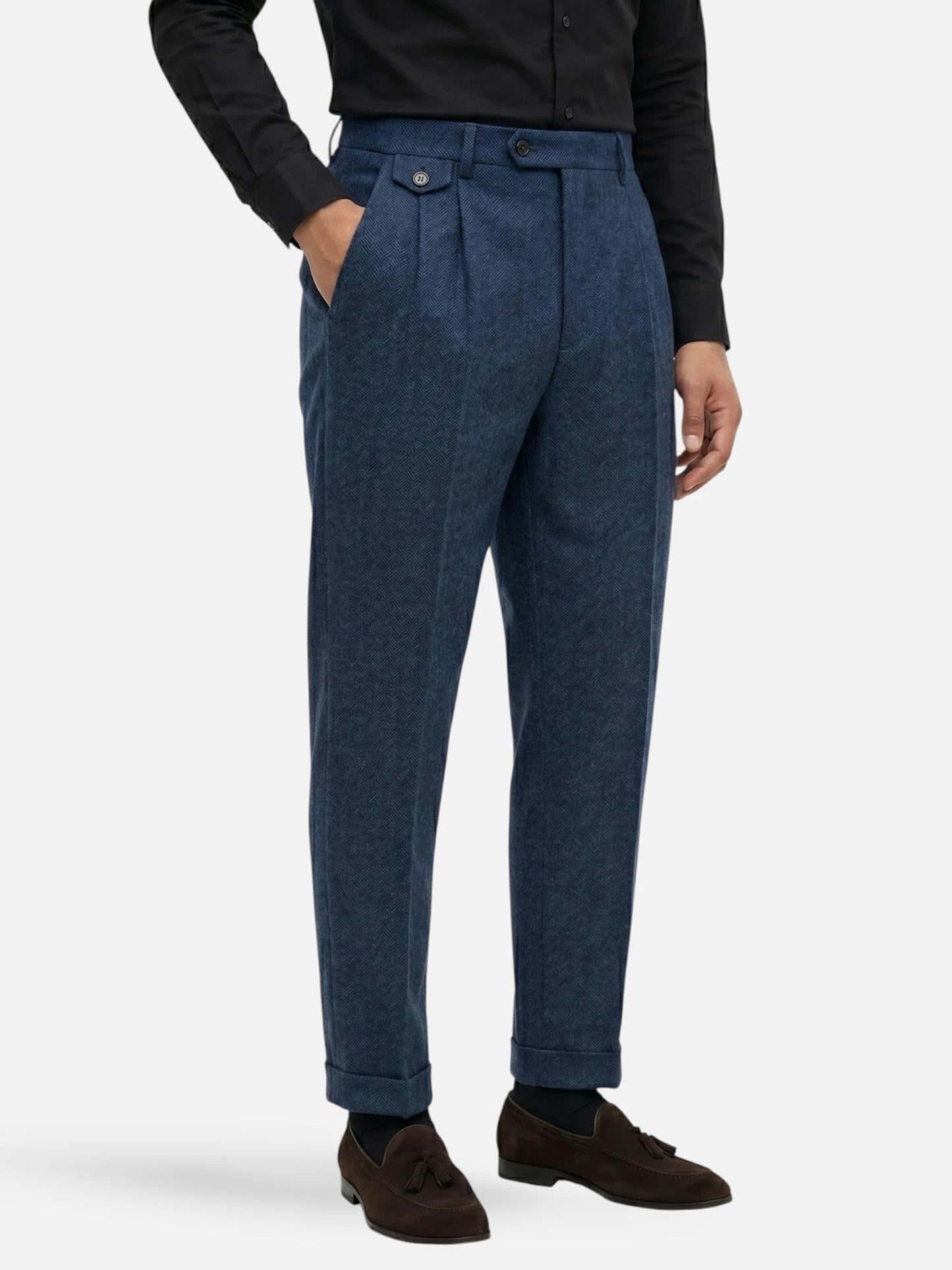 Montviro | Men’s Pleated Trousers – Classic Herringbone Elegance