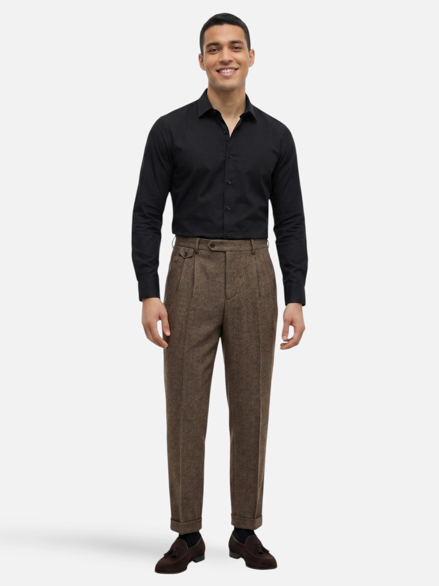 Montviro | Men’s Pleated Trousers – Classic Herringbone Elegance