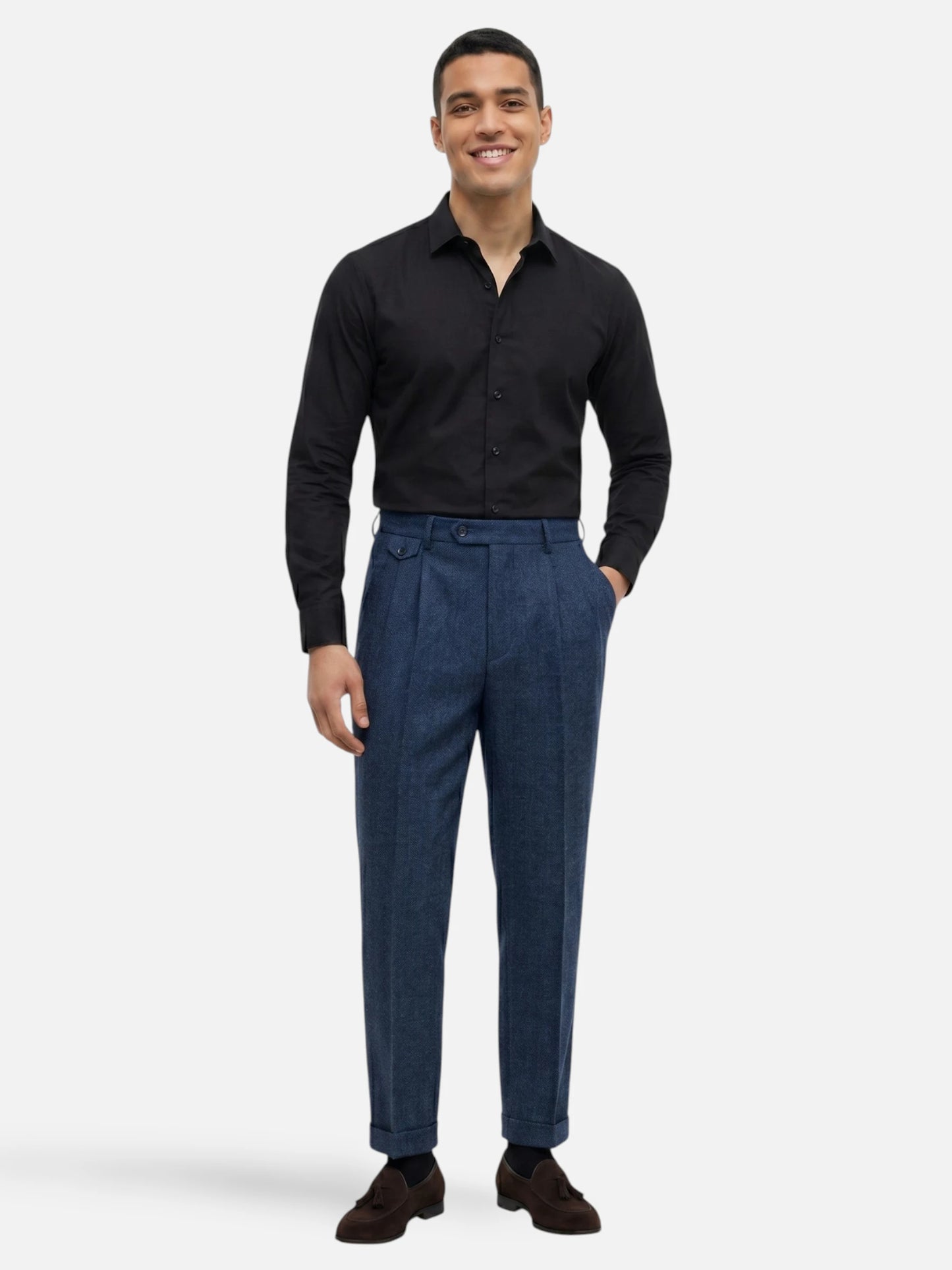 Montviro | Men’s Pleated Trousers – Classic Herringbone Elegance