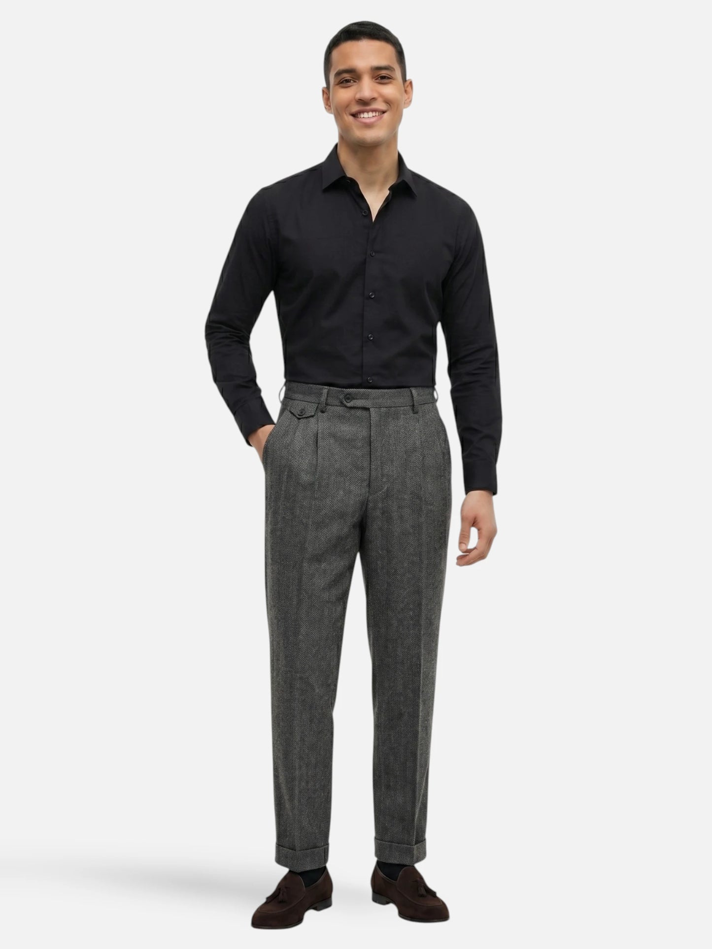 Montviro | Men’s Pleated Trousers – Classic Herringbone Elegance