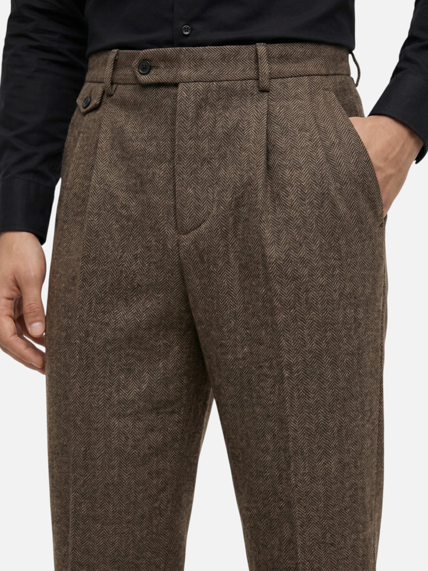 Montviro | Men’s Pleated Trousers – Classic Herringbone Elegance