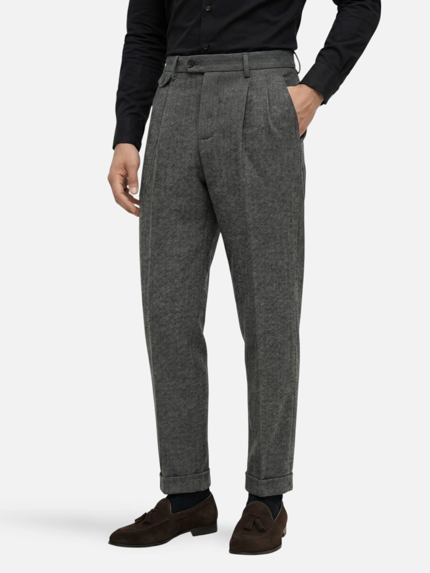 Montviro | Men’s Pleated Trousers – Classic Herringbone Elegance