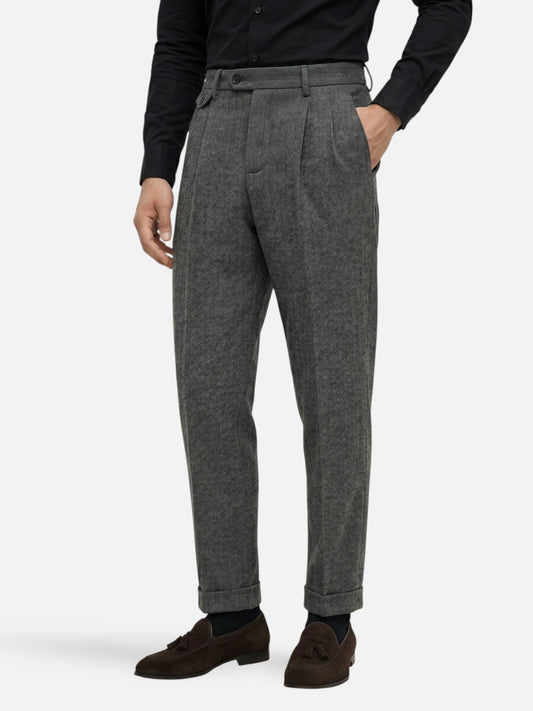 Montviro | Men’s Pleated Trousers – Classic Herringbone Elegance
