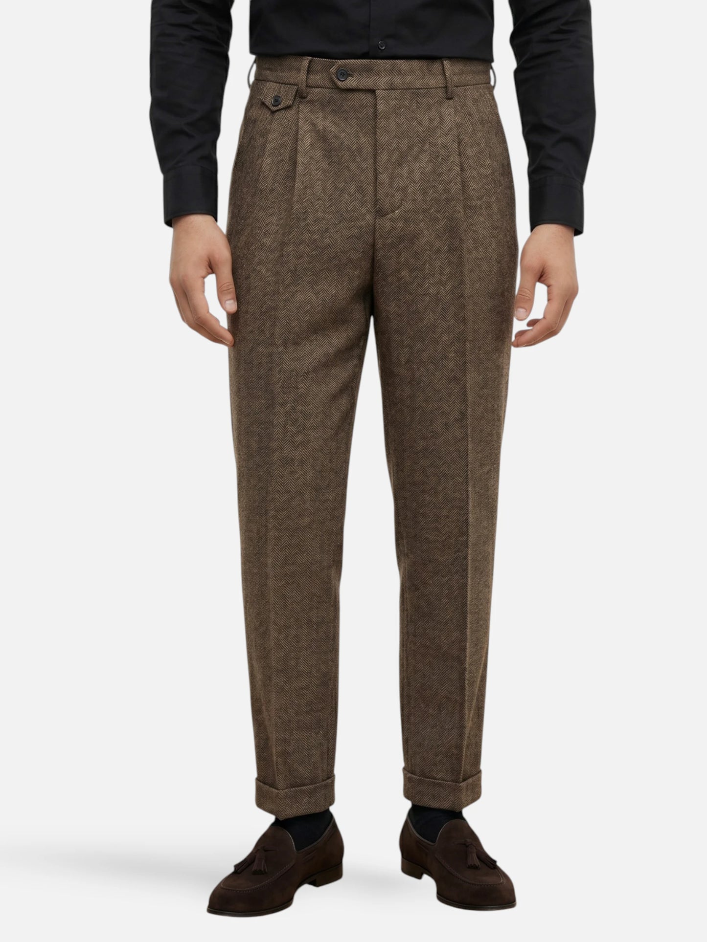 Montviro | Men’s Pleated Trousers – Classic Herringbone Elegance