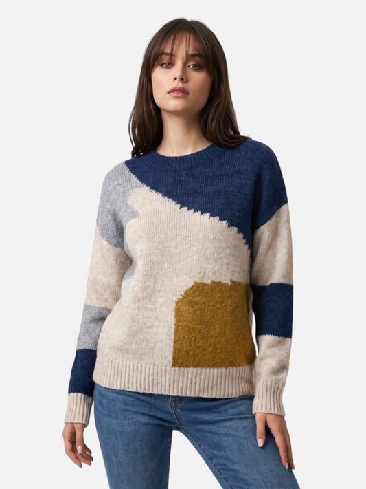 Montviro | Women’s Colour-Block Knit Sweater – Casual Autumn Style