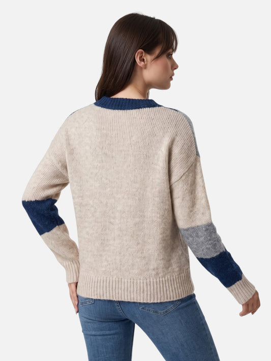 Montviro | Women’s Colour-Block Knit Sweater – Casual Autumn Style