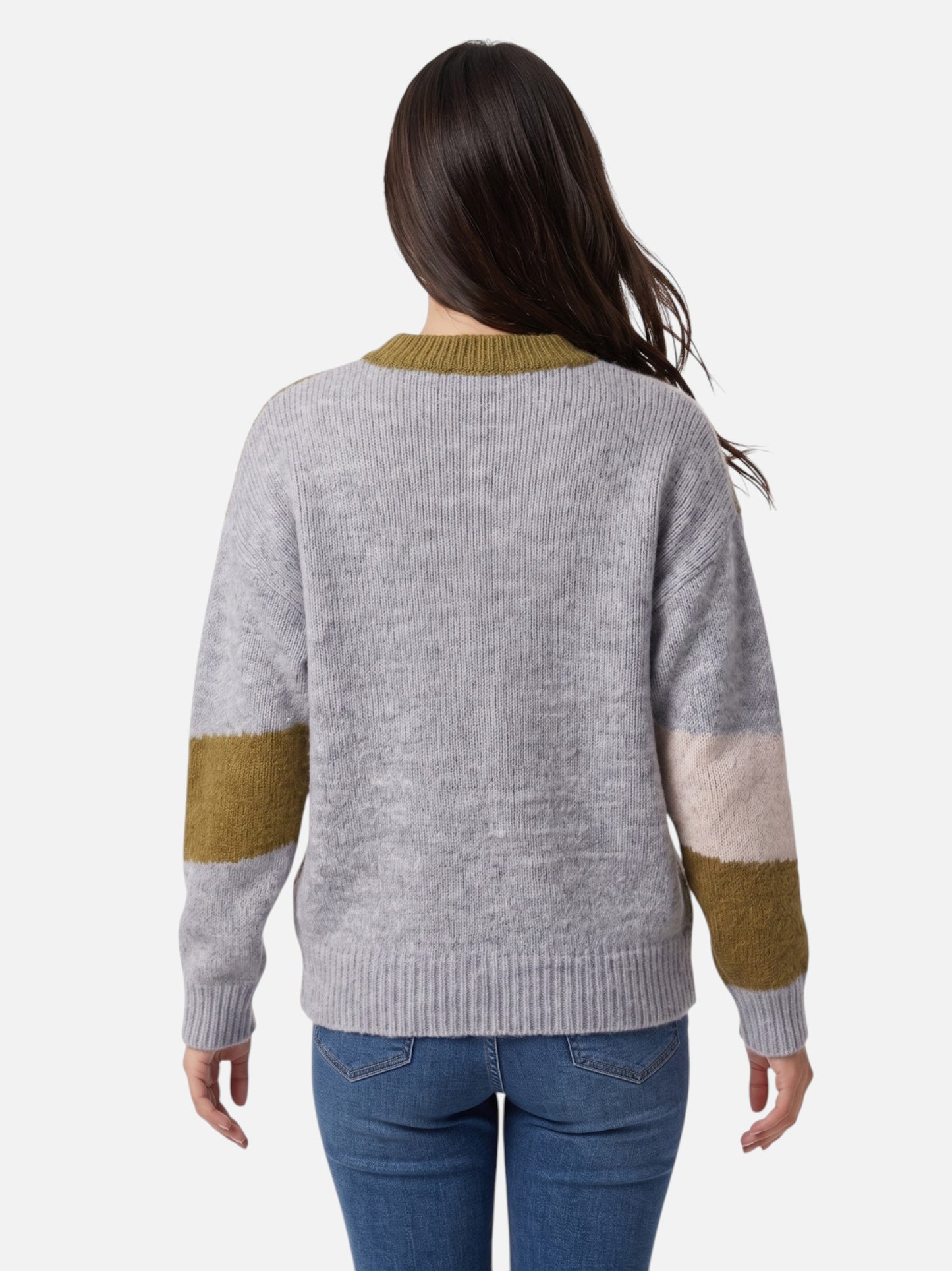 Montviro | Women’s Colour-Block Knit Sweater – Casual Autumn Style