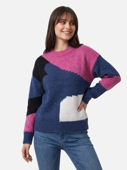 Montviro | Women’s Colour-Block Knit Sweater – Casual Autumn Style