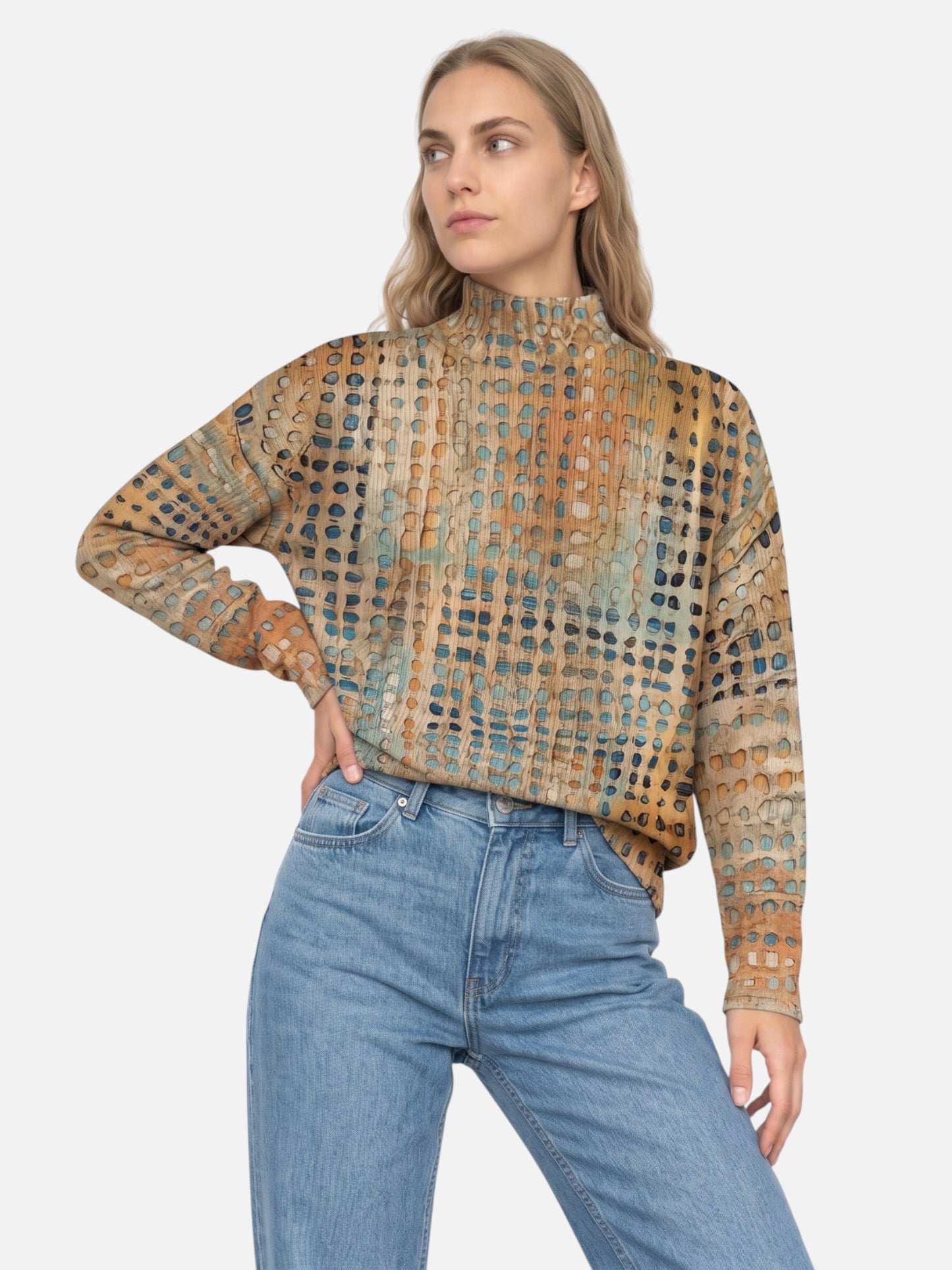 Montviro | Women's Sunset Print High-Neck Knitted Jumper