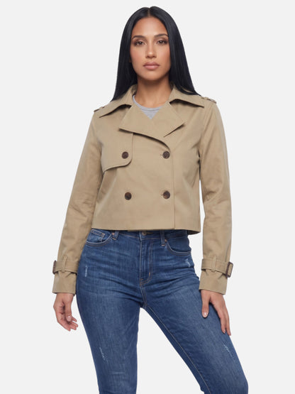 Montviro | Women’s Cropped Double-Breasted Trench Coat – Vintage Elegance