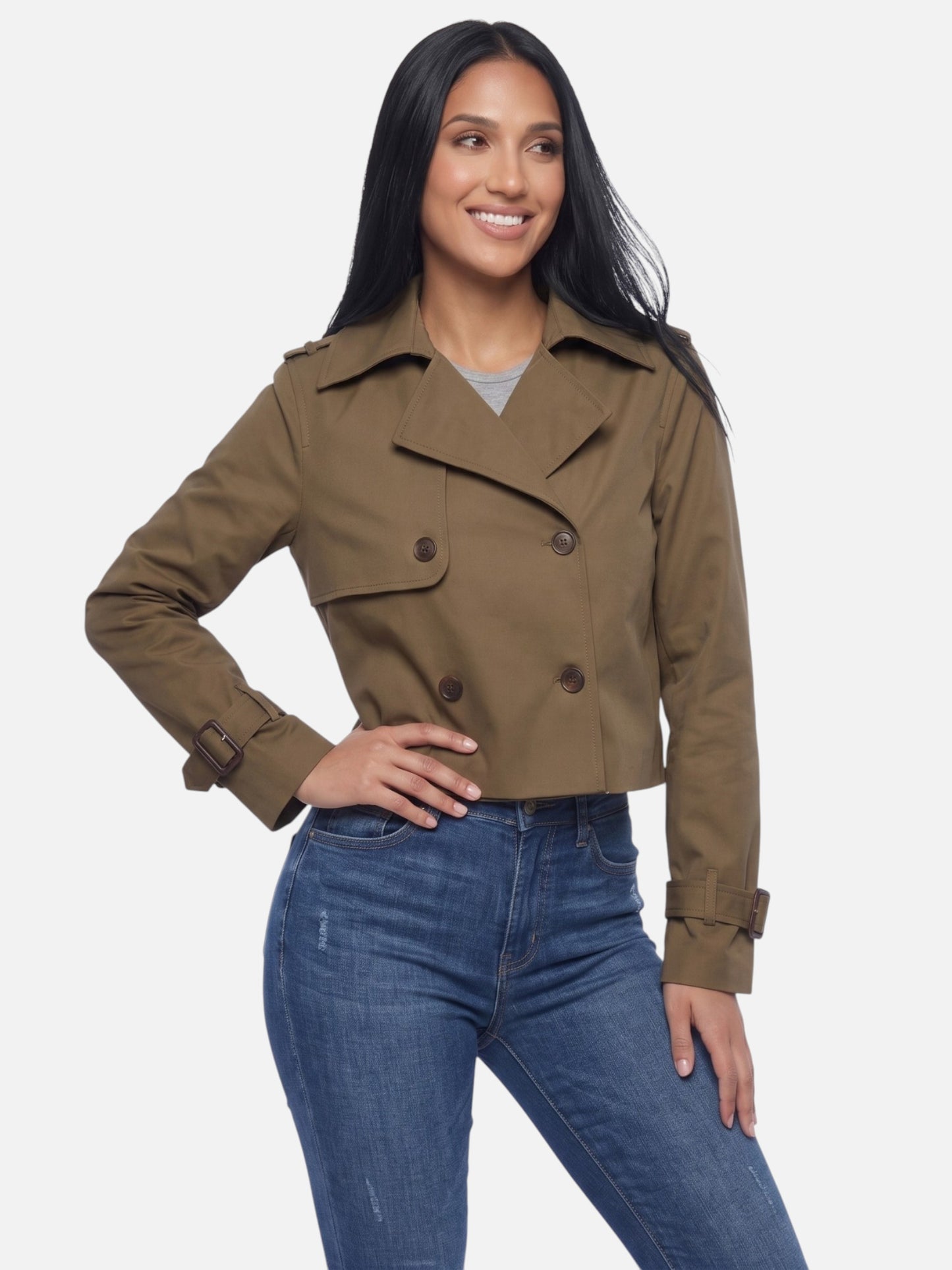 Montviro | Women’s Cropped Double-Breasted Trench Coat – Vintage Elegance