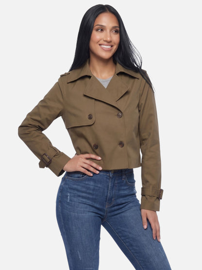 Montviro | Women’s Cropped Double-Breasted Trench Coat – Vintage Elegance