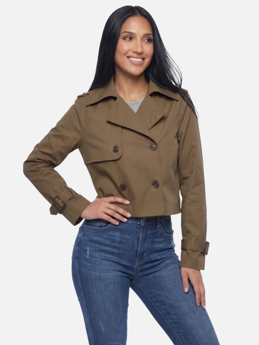 Montviro | Women’s Cropped Double-Breasted Trench Coat – Vintage Elegance