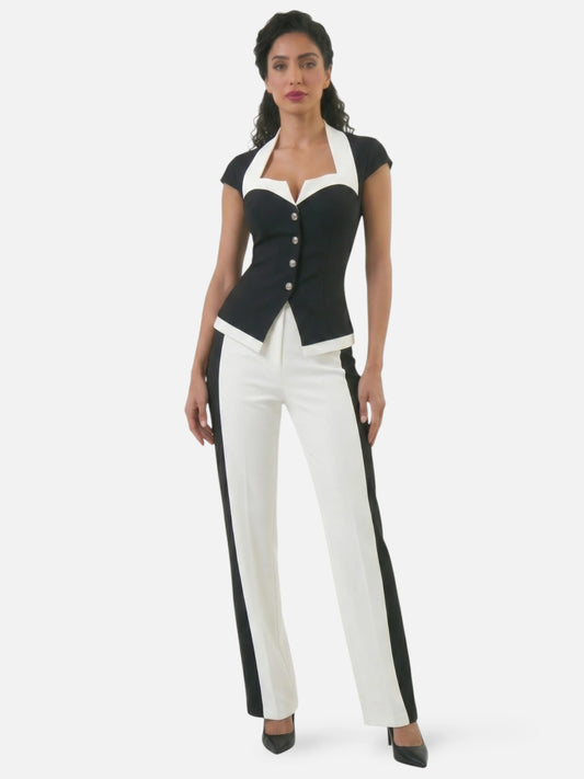Montviro | Women’s Colour Block Two-Piece Set – Modern Tailored Style