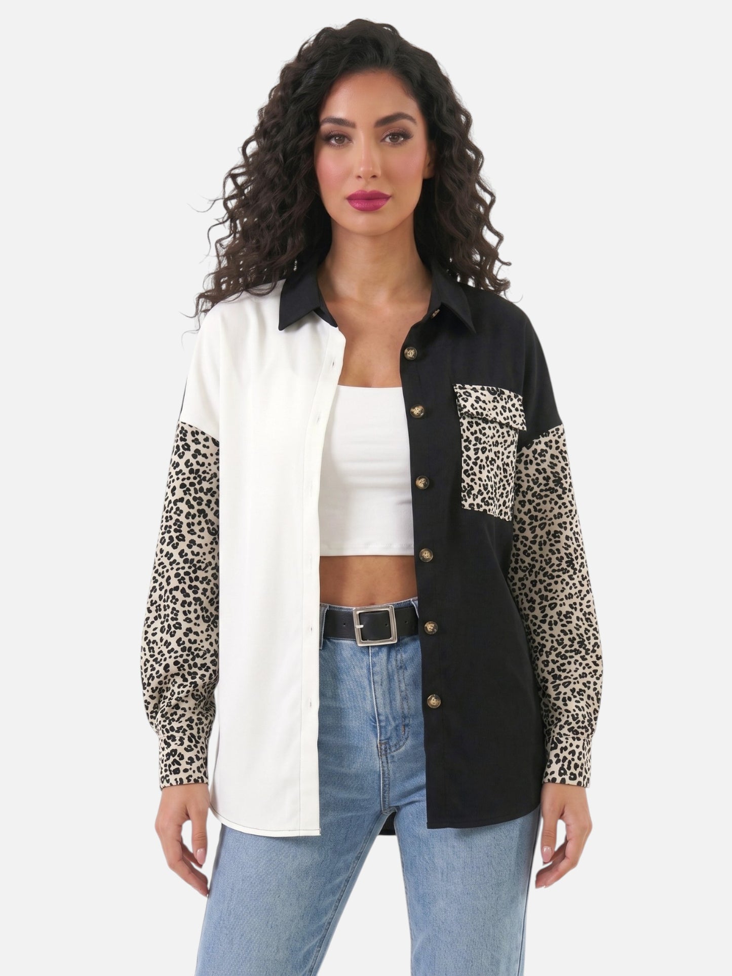 Montviro | Women's Leopard Print Corduroy Style Shacket