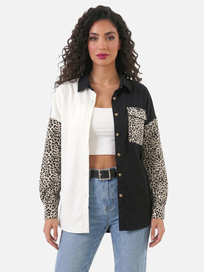 Montviro | Women's Leopard Print Corduroy Style Shacket