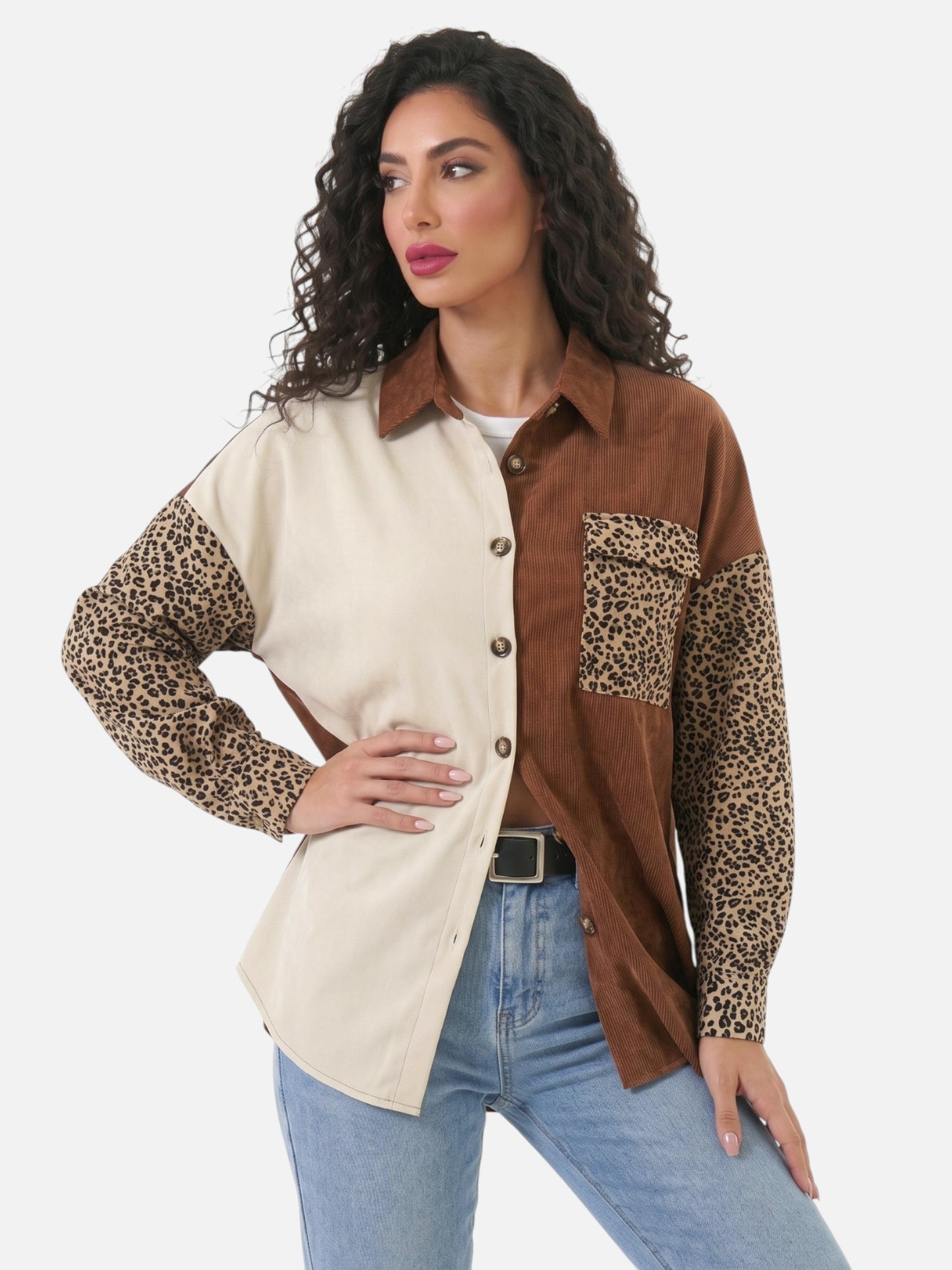 Montviro | Women's Leopard Print Corduroy Style Shacket