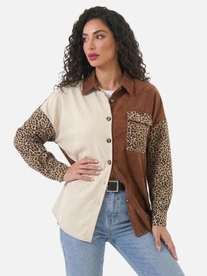 Montviro | Women's Leopard Print Corduroy Style Shacket