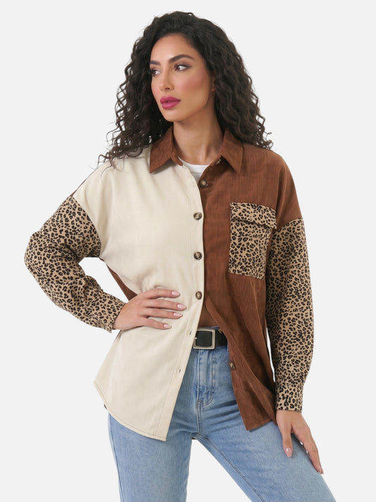 Montviro | Women's Leopard Print Corduroy Style Shacket