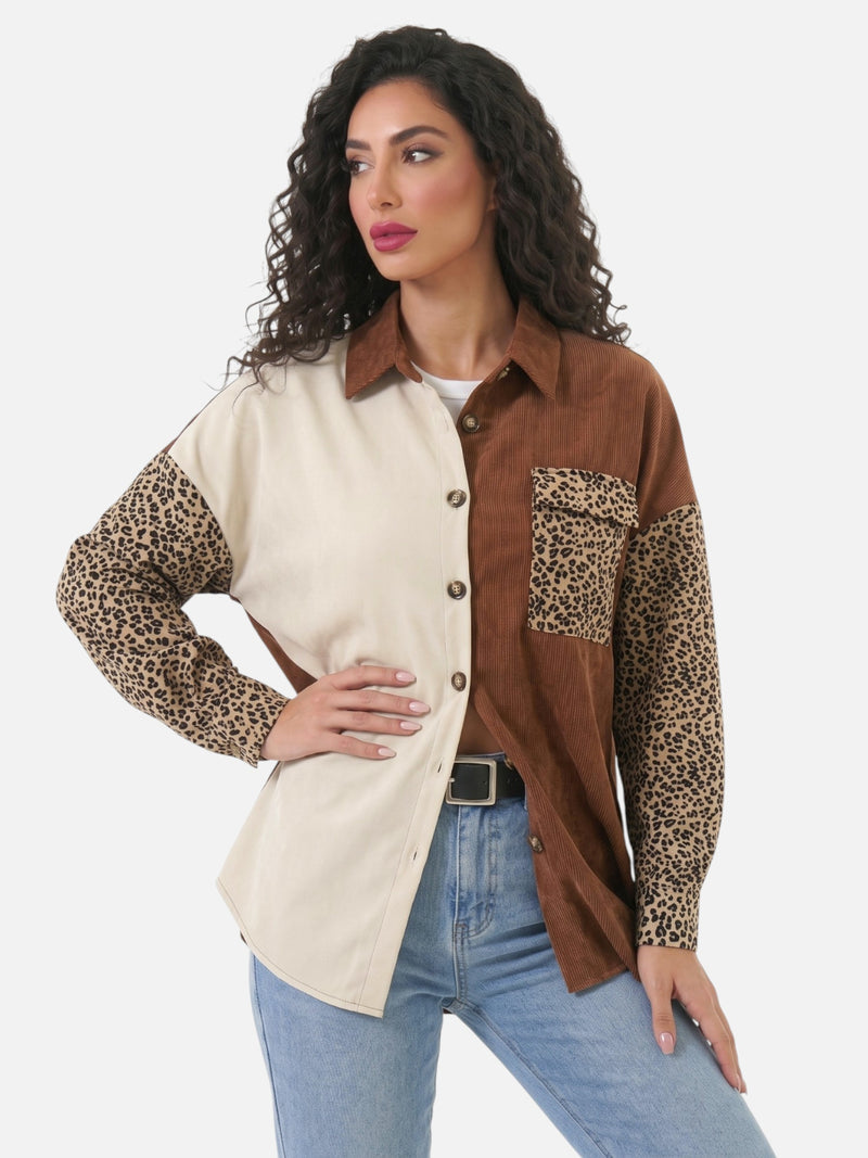 Montviro | Women's Leopard Print Corduroy Style Shacket
