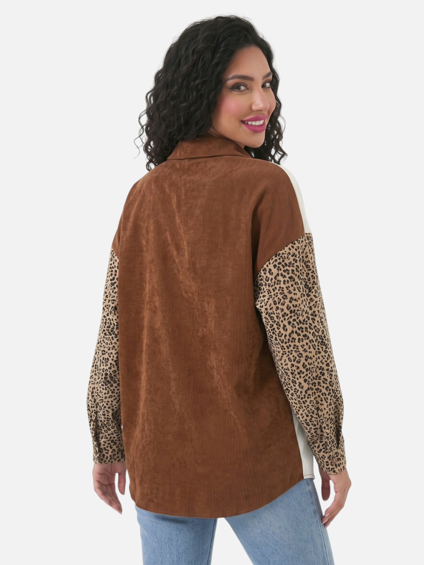 Montviro | Women's Leopard Print Corduroy Style Shacket