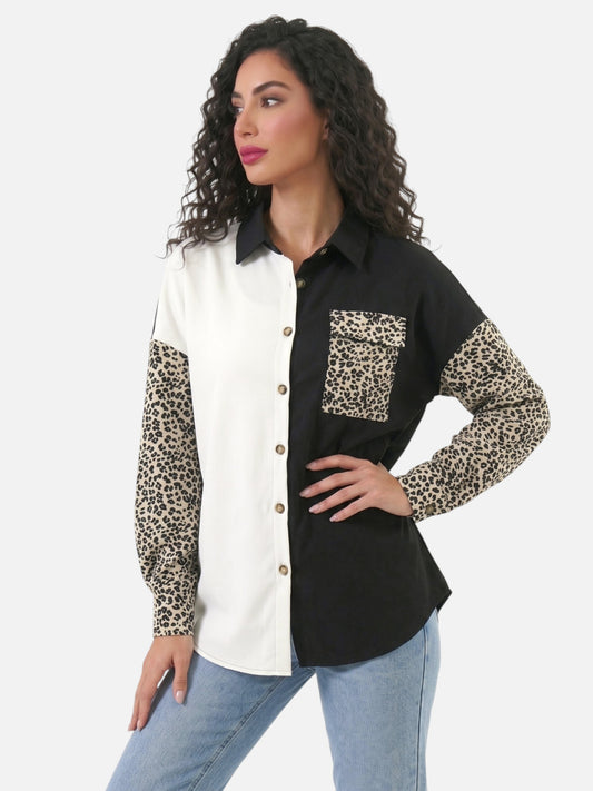 Montviro | Women's Leopard Print Corduroy Style Shacket
