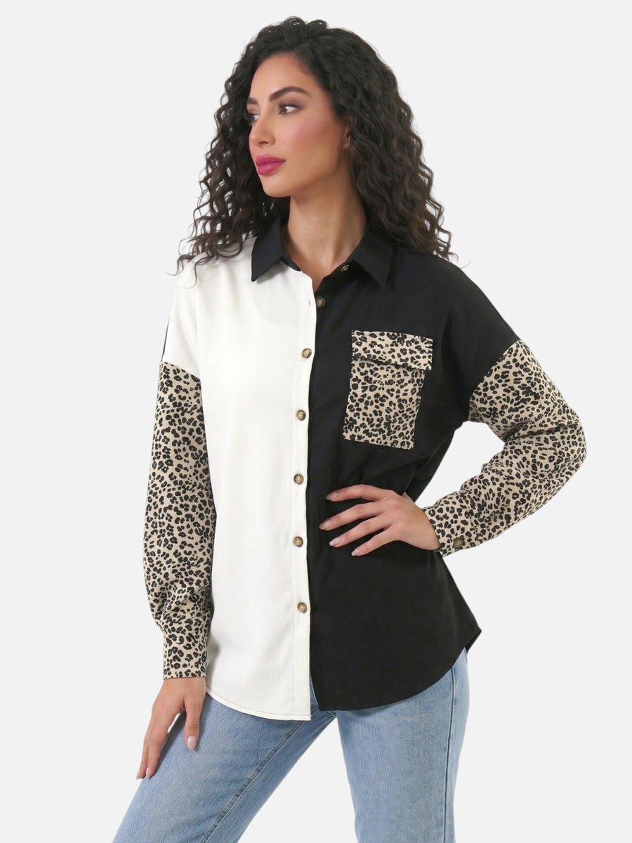Montviro | Women's Leopard Print Corduroy Style Shacket
